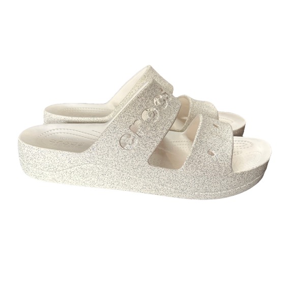 CROCS Shoes - Crocs Women's White Sparkle Sandals Sz 11 Glitter Vacation Resort